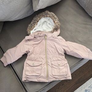 H&M Pink Kids Jacket with Faux Fur Trim